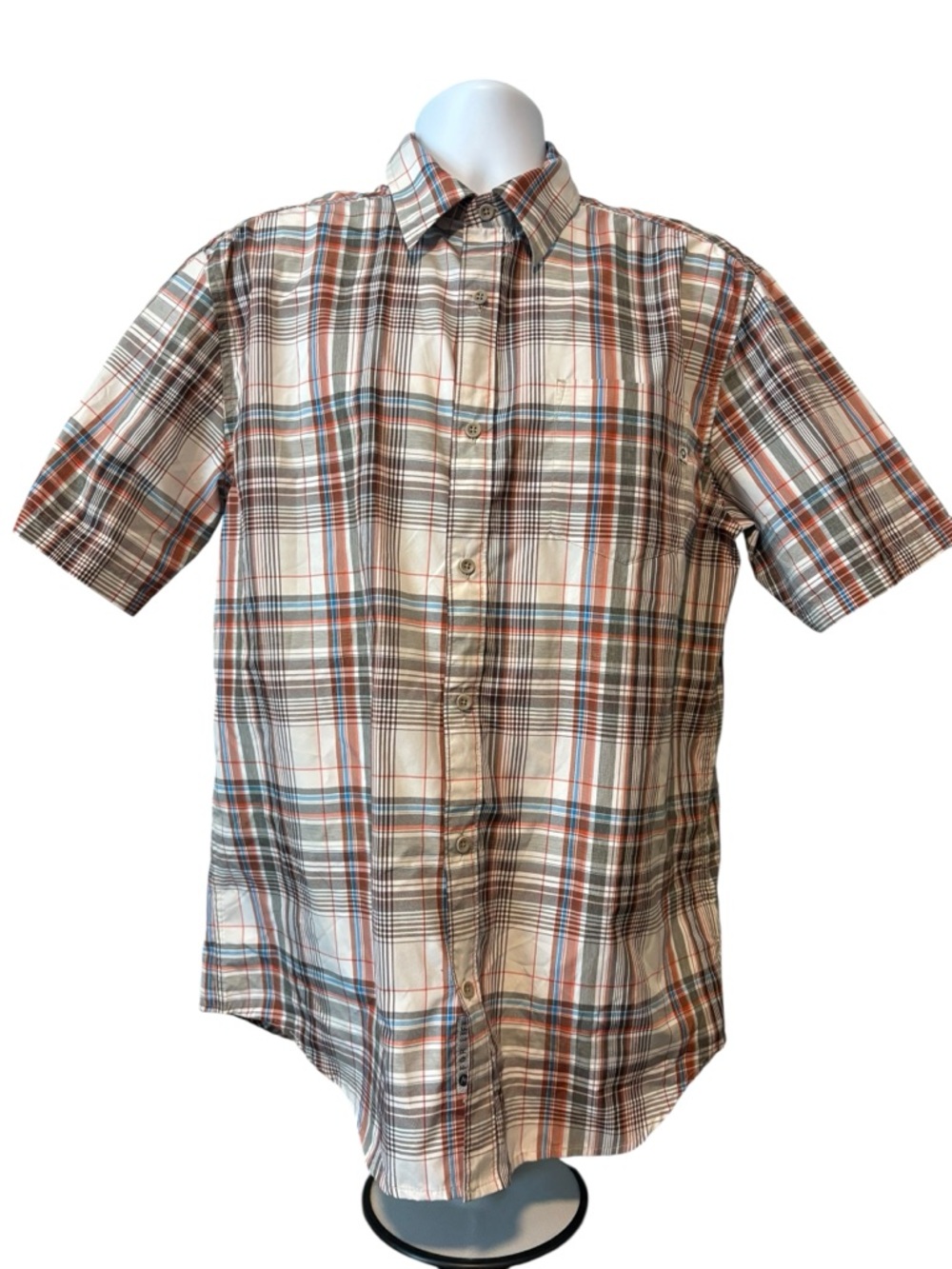 Marmot Men's Short-Sleeve Plaid Button-Up Shirt - Cream, Brown & Blue L